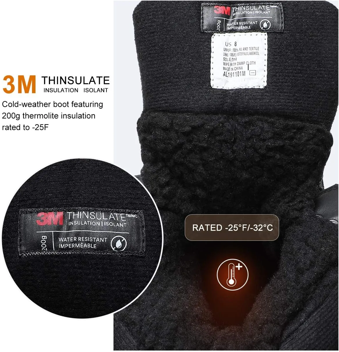 ALEADER Men's Waterproof Winter Snow Boots Thinsulate