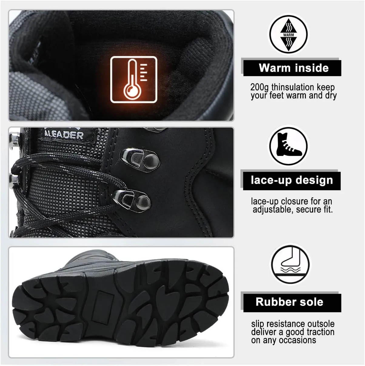 ALEADER Men's Waterproof Winter Snow Boots Thinsulate