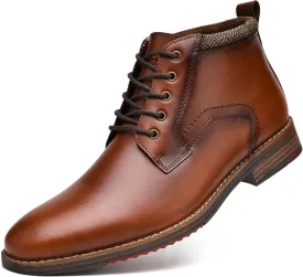 Arkbird Mens Oxford Leather Dress Boots Classic Cap Toe Side Zip Mid Top Casual Ankle Boots for Men