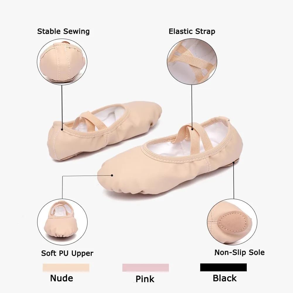 Ballerina Dance Shoes for Toddler Girls Kids Ballet Leather Split Sole Shoes for Toddler/Little Kid/Big Kid