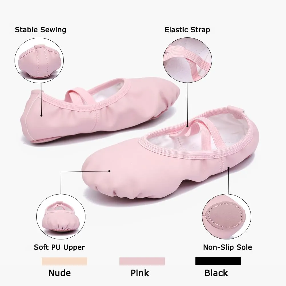Ballerina Dance Shoes for Toddler Girls Kids Ballet Leather Split Sole Shoes for Toddler/Little Kid/Big Kid