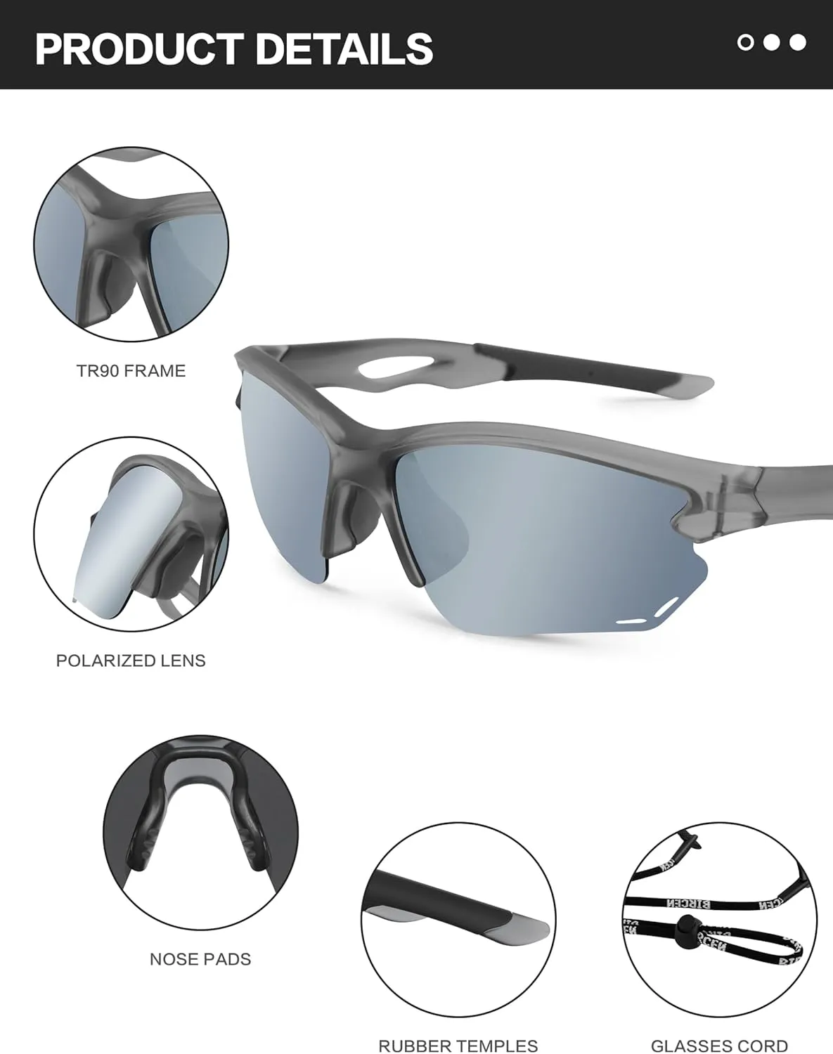BIRCEN Sport Polarized Sunglasses for Men - Women: UV Protection Fishing Glasses for Driving Running Cycling