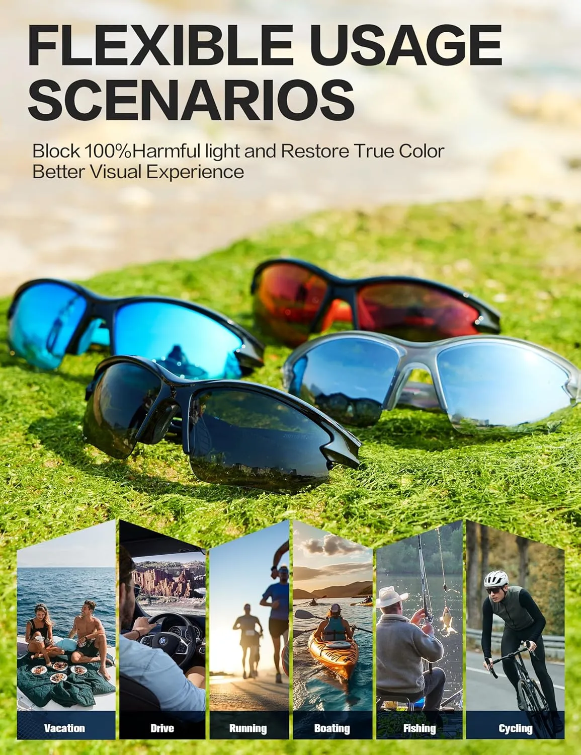 BIRCEN Sport Polarized Sunglasses for Men - Women: UV Protection Fishing Glasses for Driving Running Cycling