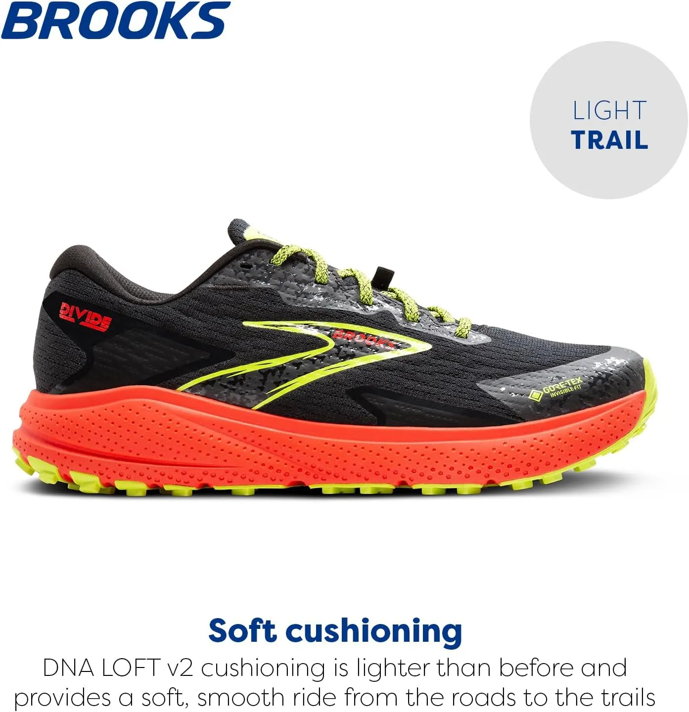 Brooks Mens Divide 5 GTX Waterproof Trail Running Shoe