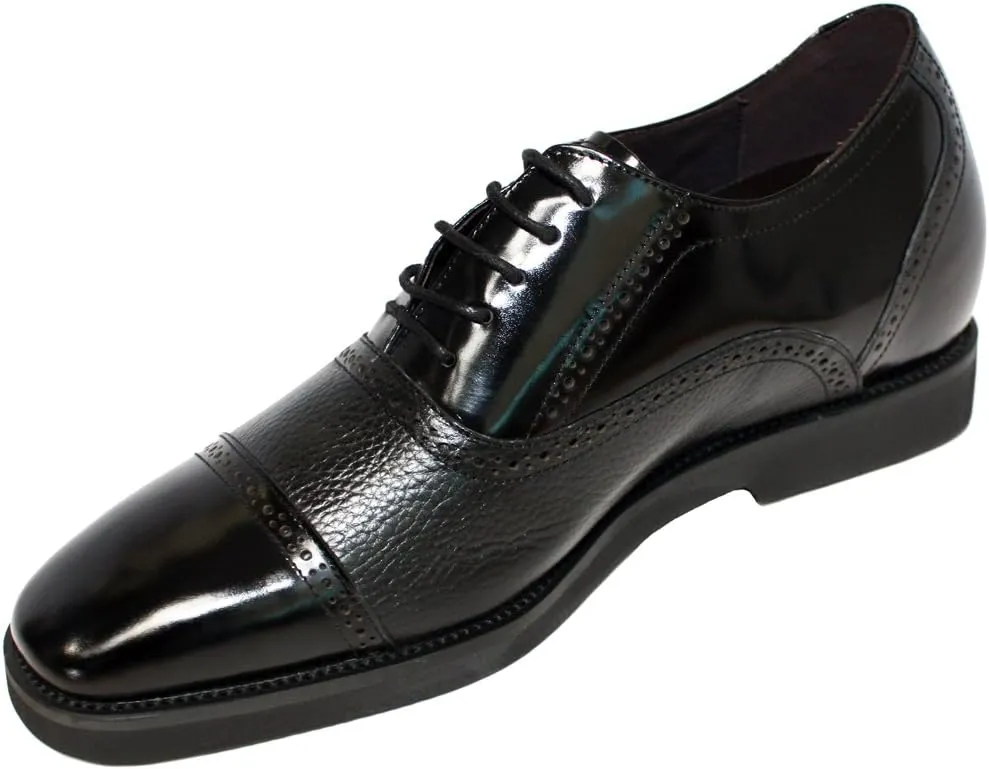Calden Men's Invisible Height Increasing Elevator Shoes - Black Leather Lace-up Lightweight Formal Dress Oxfords - 2.8 Inches Taller - K320021 - Size 9 D(M) US