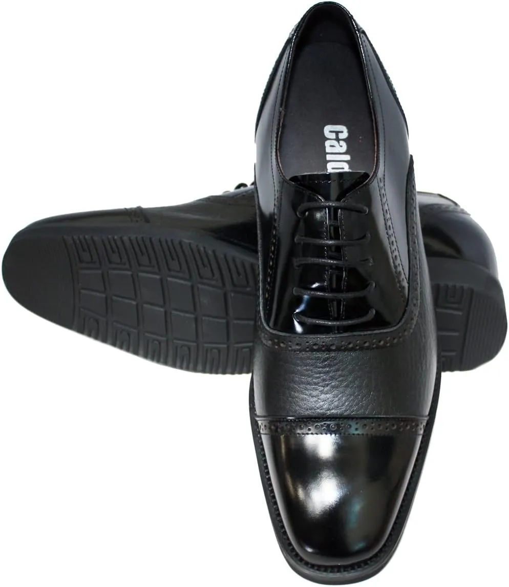 Calden Men's Invisible Height Increasing Elevator Shoes - Black Leather Lace-up Lightweight Formal Dress Oxfords - 2.8 Inches Taller - K320021 - Size 9 D(M) US