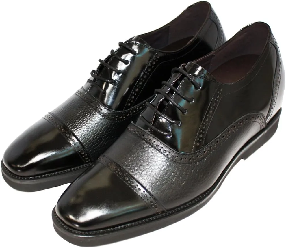 Calden Men's Invisible Height Increasing Elevator Shoes - Black Leather Lace-up Lightweight Formal Dress Oxfords - 2.8 Inches Taller - K320021 - Size 9 D(M) US