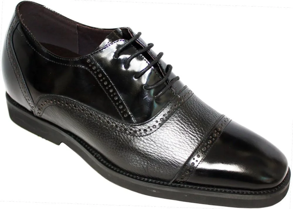 Calden Men's Invisible Height Increasing Elevator Shoes - Black Leather Lace-up Lightweight Formal Dress Oxfords - 2.8 Inches Taller - K320021 - Size 9 D(M) US