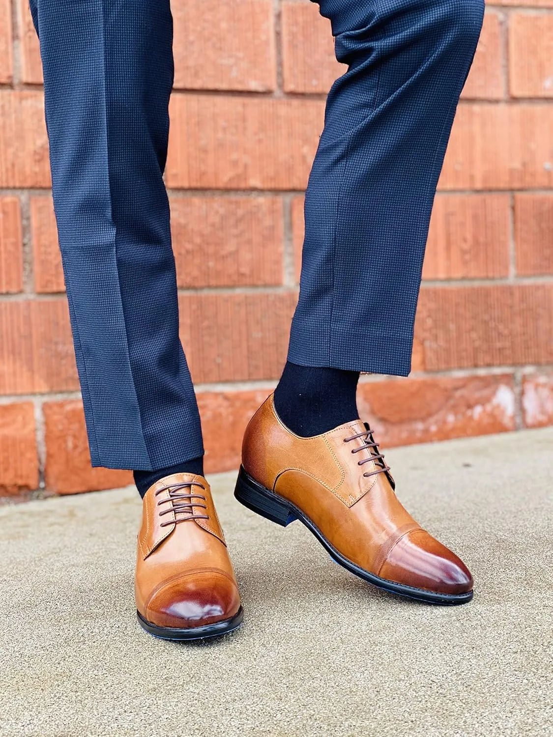 CALTO Men's Invisible Height Increasing Elevator Shoes - Antique Brown Premium Leather Lace-up Formal Oxfords - 2.8 Inches Taller - Y1002 - Size 9 D(M) US