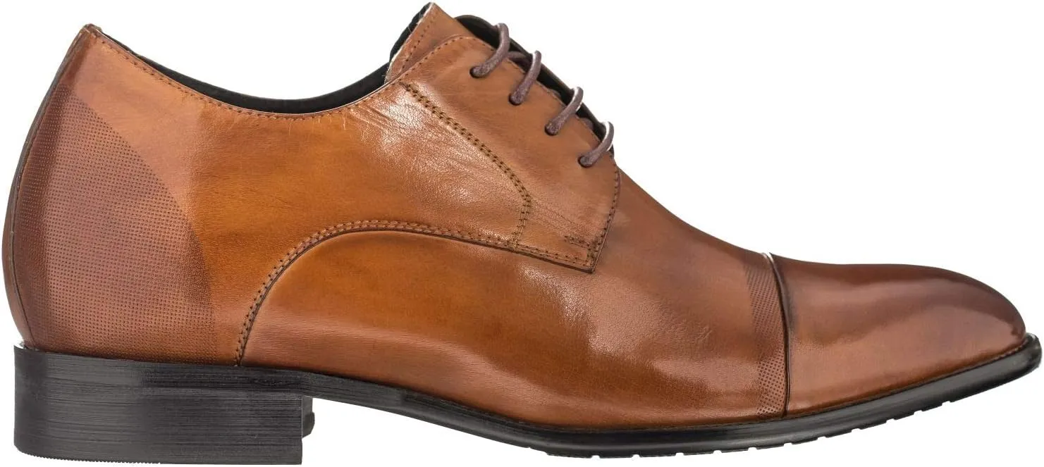 CALTO Men's Invisible Height Increasing Elevator Shoes - Antique Brown Premium Leather Lace-up Formal Oxfords - 2.8 Inches Taller - Y1002 - Size 9 D(M) US