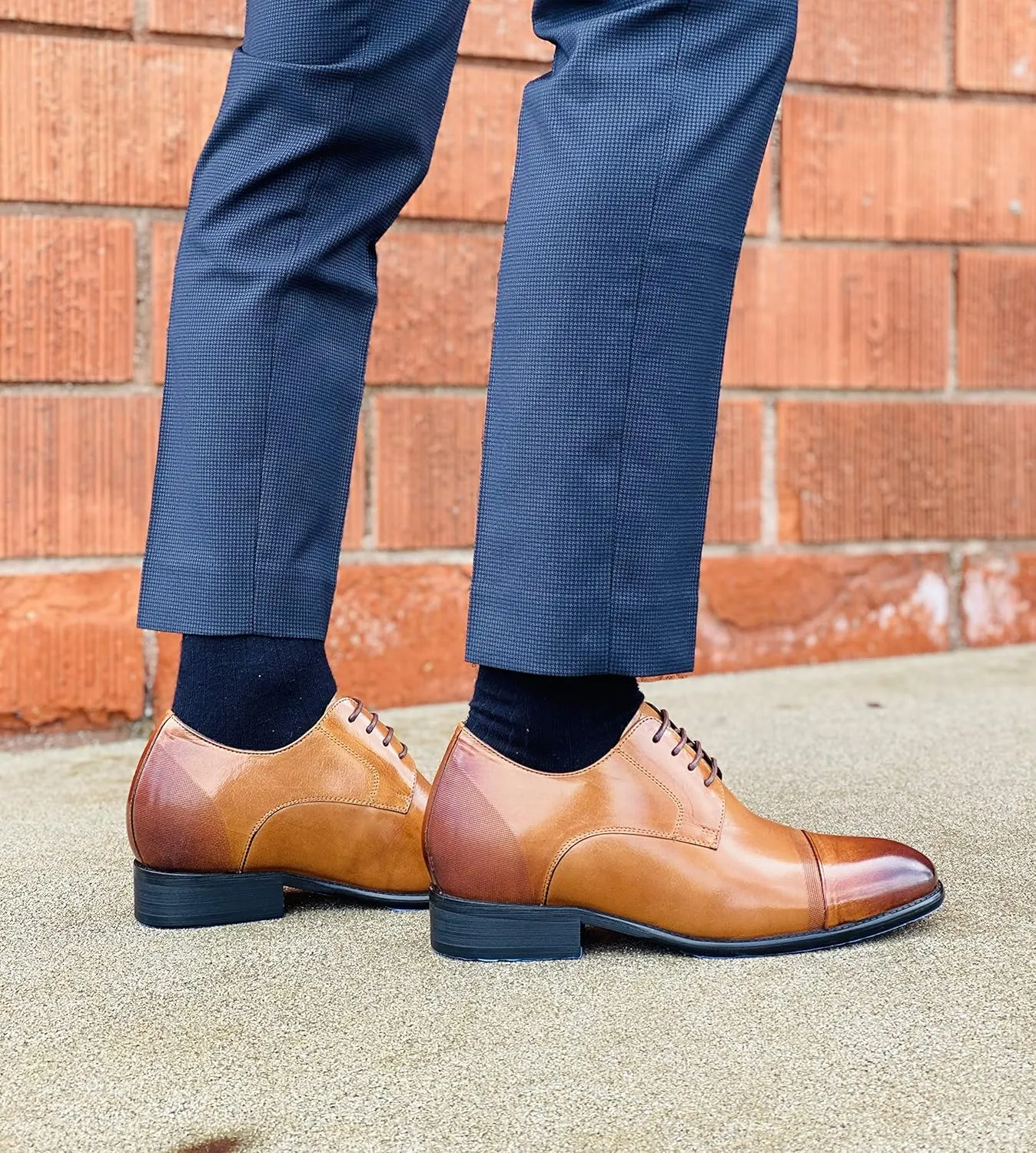 CALTO Men's Invisible Height Increasing Elevator Shoes - Antique Brown Premium Leather Lace-up Formal Oxfords - 2.8 Inches Taller - Y1002 - Size 9 D(M) US