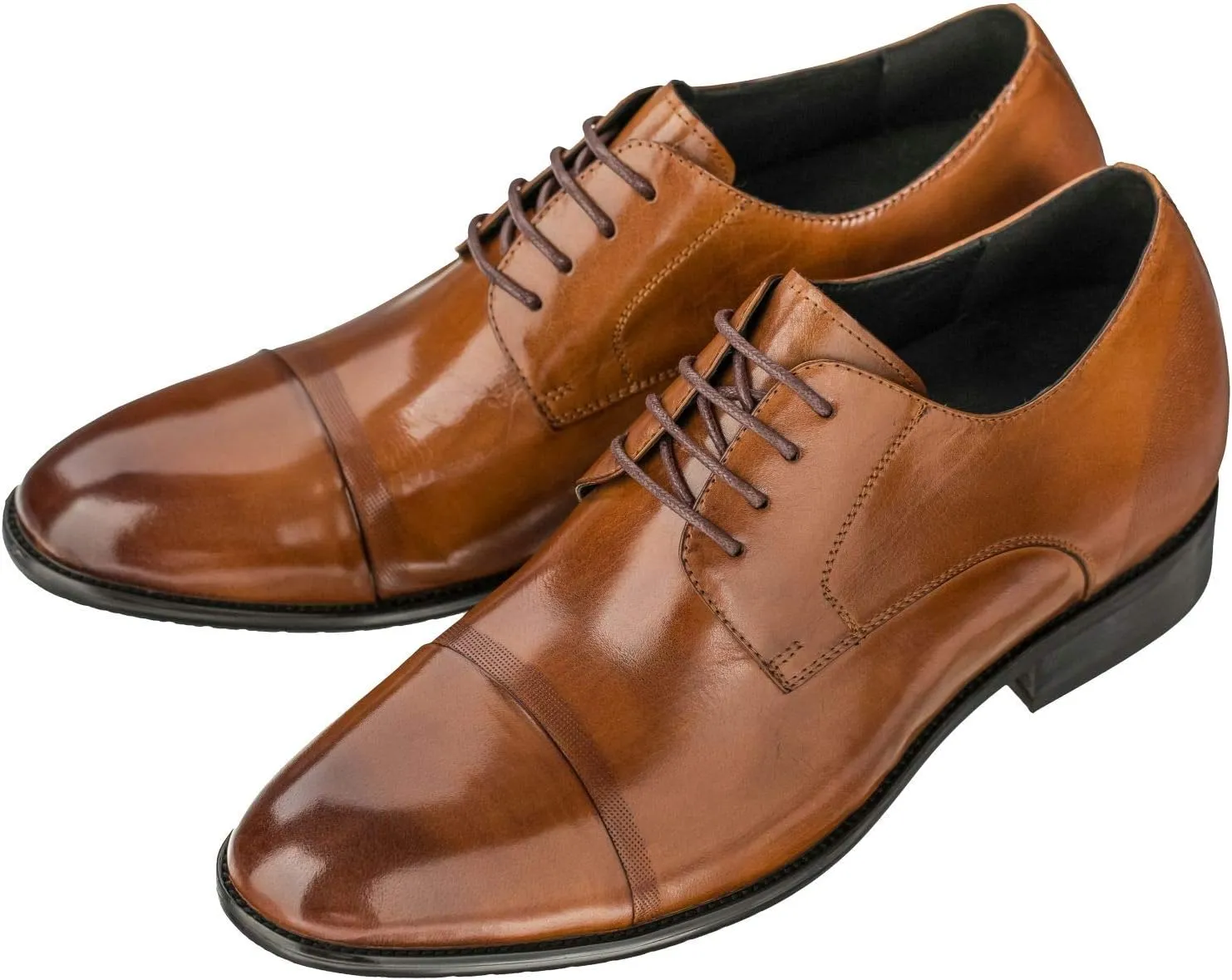 CALTO Men's Invisible Height Increasing Elevator Shoes - Antique Brown Premium Leather Lace-up Formal Oxfords - 2.8 Inches Taller - Y1002 - Size 9 D(M) US