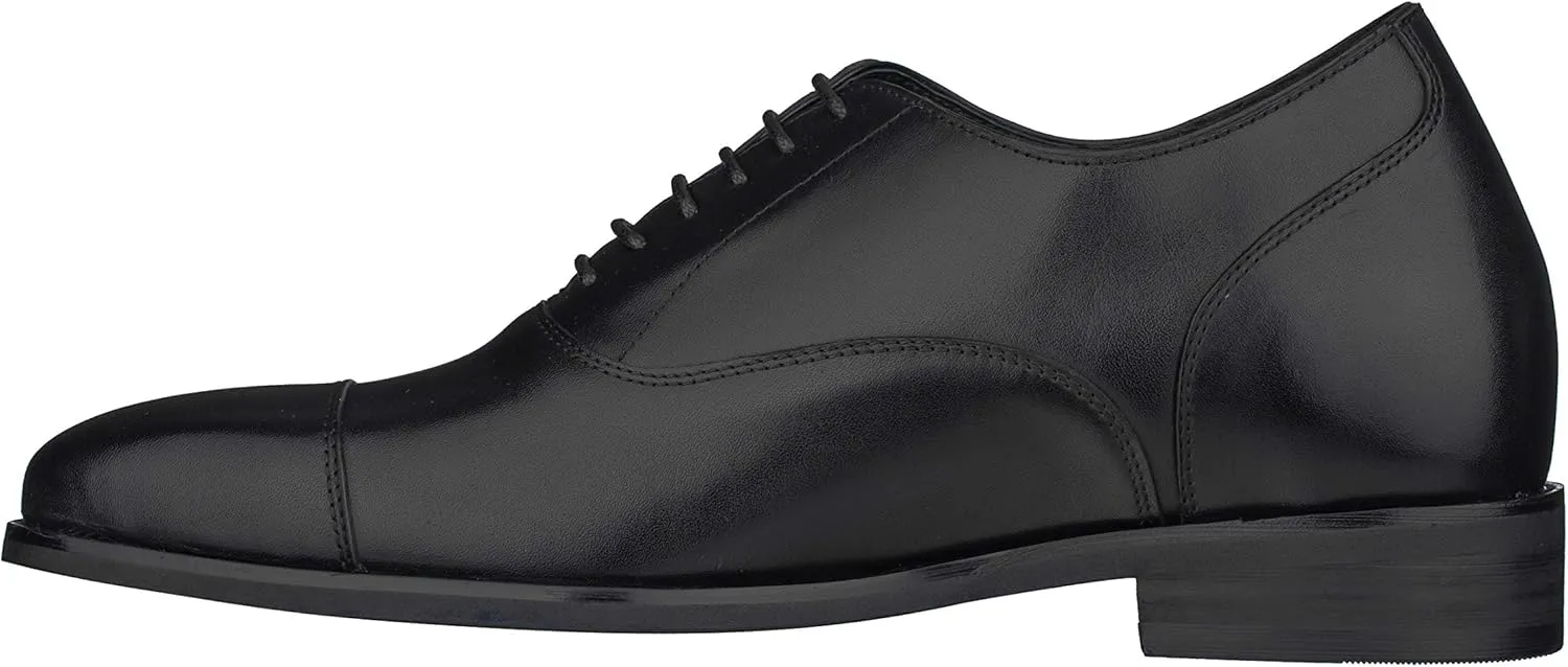 CALTO Men's Invisible Height Increasing Elevator Shoes - Black Premium Leather Lace-up Super Lightweight Formal Oxfords - 3 Inches Taller - S3032 - Size 11 D(M) US