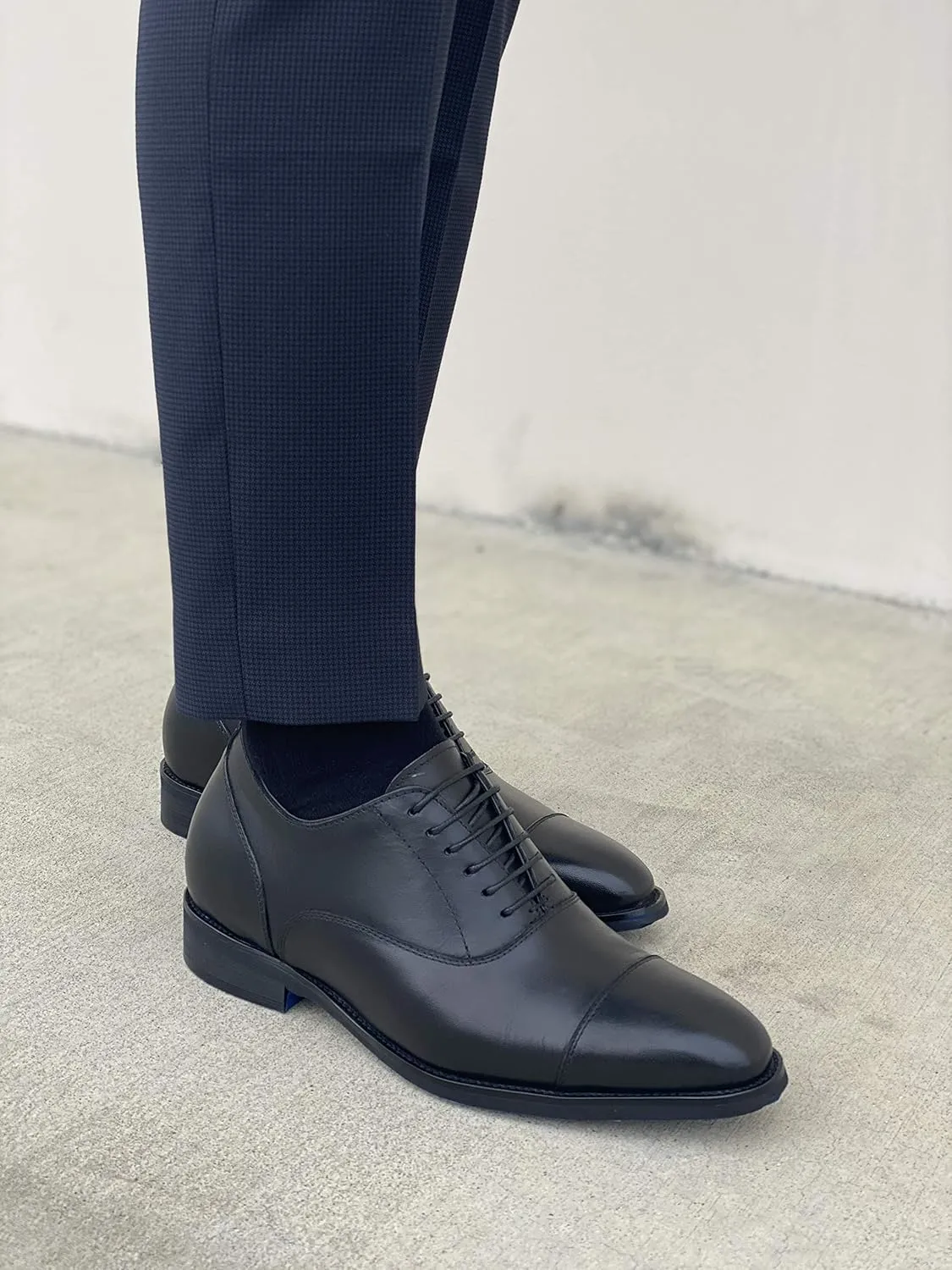 CALTO Men's Invisible Height Increasing Elevator Shoes - Black Premium Leather Lace-up Super Lightweight Formal Oxfords - 3 Inches Taller - S3032 - Size 11 D(M) US