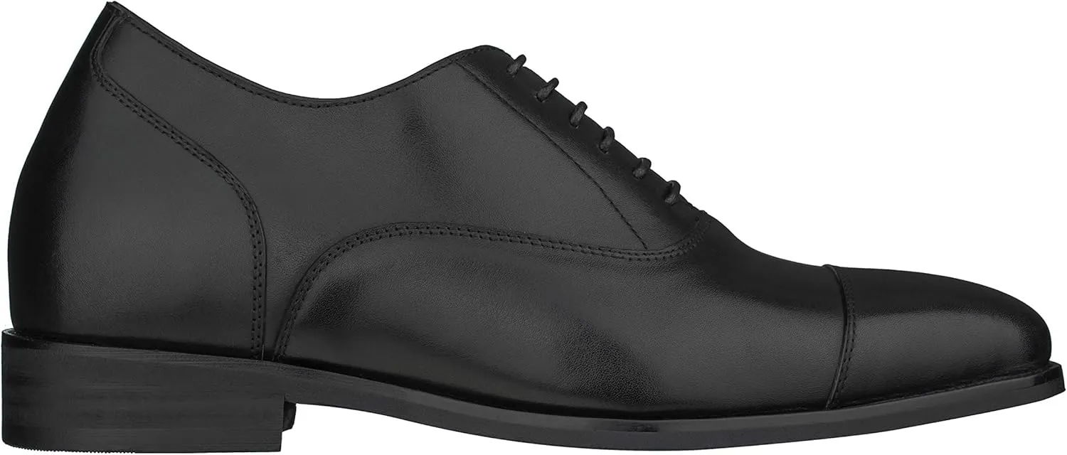 CALTO Men's Invisible Height Increasing Elevator Shoes - Black Premium Leather Lace-up Super Lightweight Formal Oxfords - 3 Inches Taller - S3032 - Size 11 D(M) US