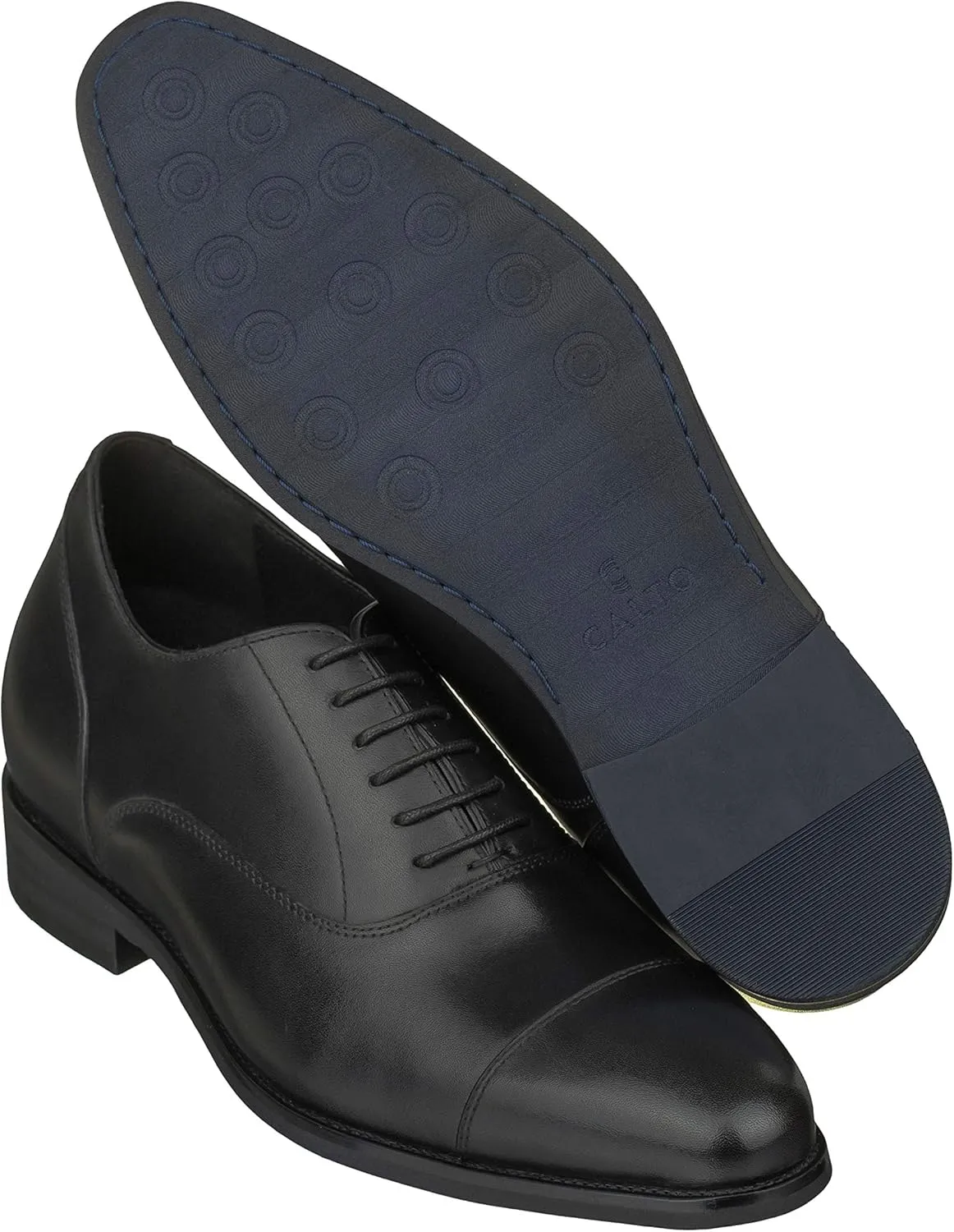CALTO Men's Invisible Height Increasing Elevator Shoes - Black Premium Leather Lace-up Super Lightweight Formal Oxfords - 3 Inches Taller - S3032 - Size 11 D(M) US