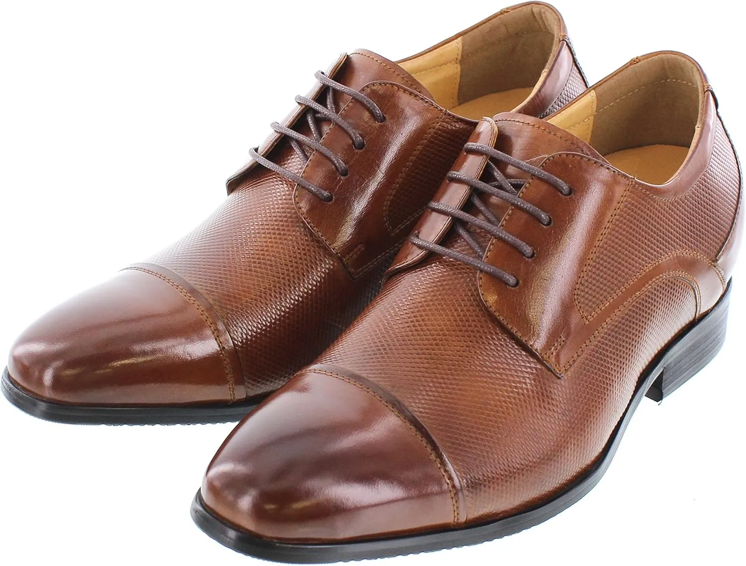 CALTO Men's Invisible Height Increasing Elevator Shoes - Brown Premium Leather Lace-up Formal Oxfords - 3 Inches Taller - Y40201 - Size 12 D(M) US