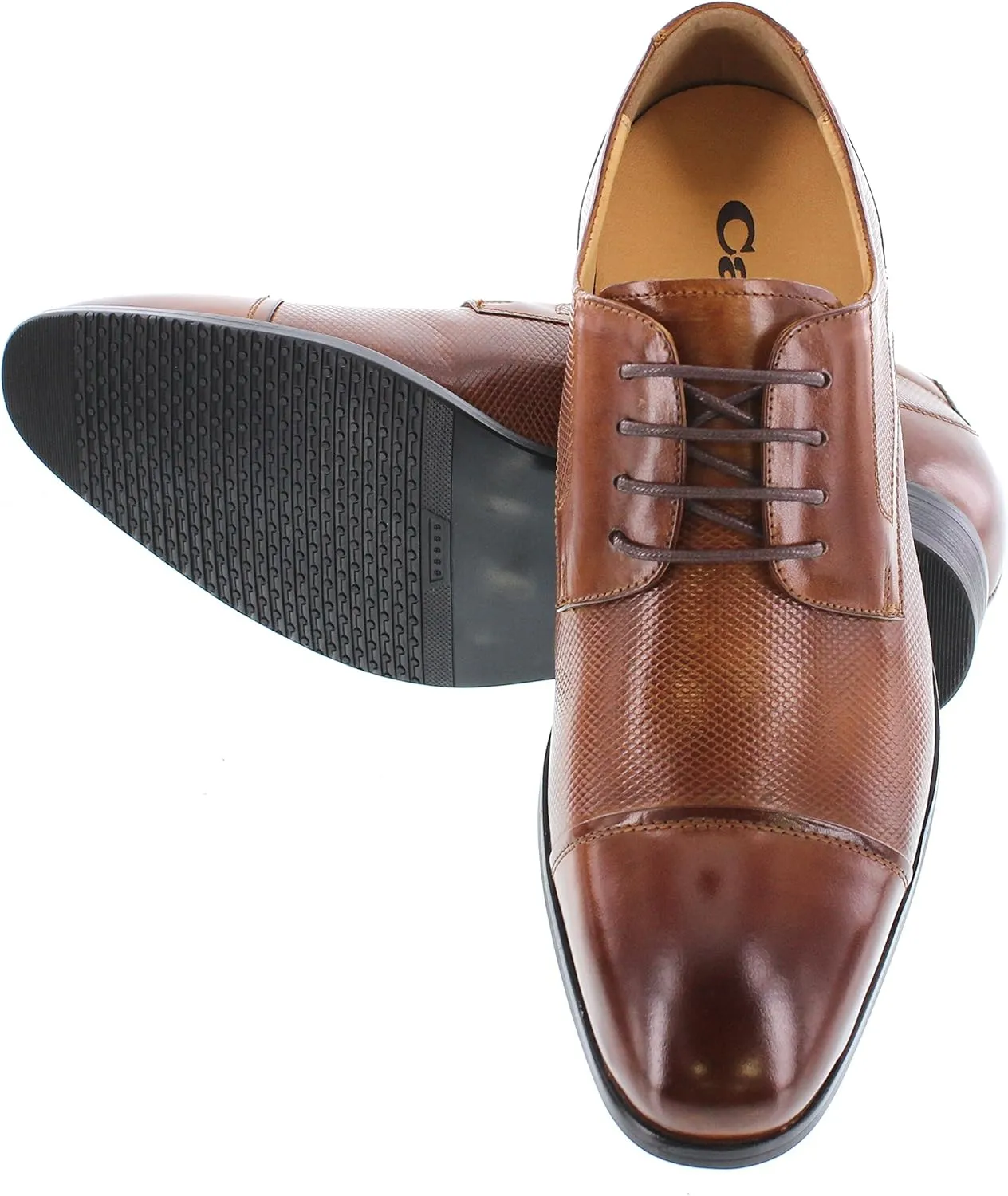 CALTO Men's Invisible Height Increasing Elevator Shoes - Brown Premium Leather Lace-up Formal Oxfords - 3 Inches Taller - Y40201 - Size 12 D(M) US