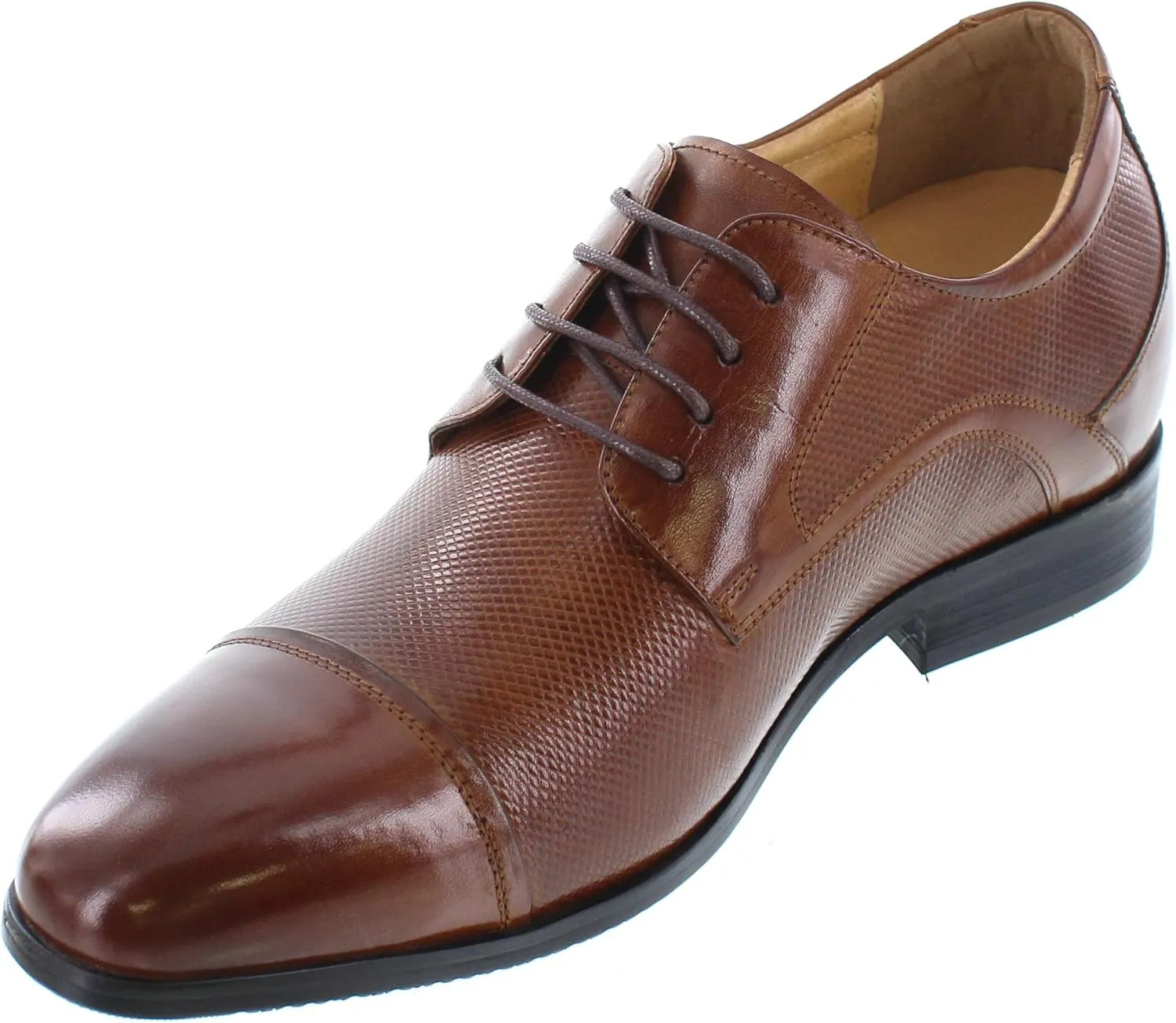 CALTO Men's Invisible Height Increasing Elevator Shoes - Brown Premium Leather Lace-up Formal Oxfords - 3 Inches Taller - Y40201 - Size 12 D(M) US