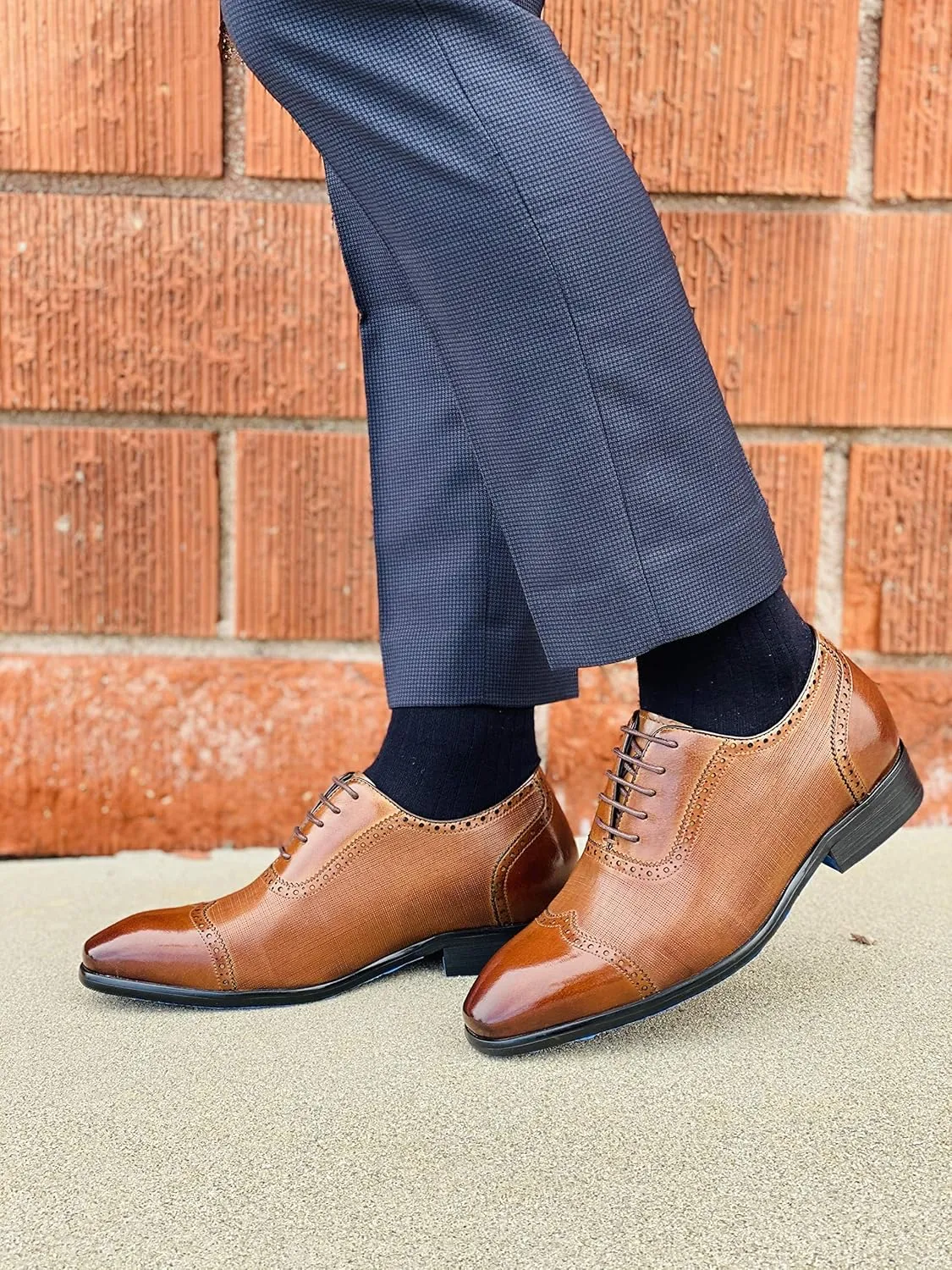 CALTO Men's Invisible Height Increasing Elevator Shoes - Brown Premium Leather Lace-up Wing-tip Formal Oxfords - 2.4 Inches Taller - Y1066 - Size 10 D(M) US