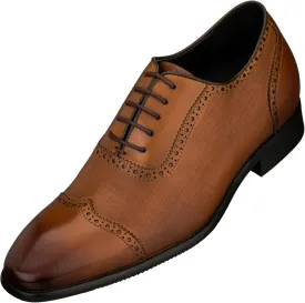 CALTO Men's Invisible Height Increasing Elevator Shoes - Brown Premium Leather Lace-up Wing-tip Formal Oxfords - 2.4 Inches Taller - Y1066 - Size 10 D(M) US