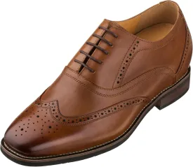CALTO Men's Invisible Height Increasing Elevator Shoes - Dark Brown Leather Lace-up Brogue Wing-tip Oxfords - 2.6 Inches Taller - G60101 - Size 9 D(M) US