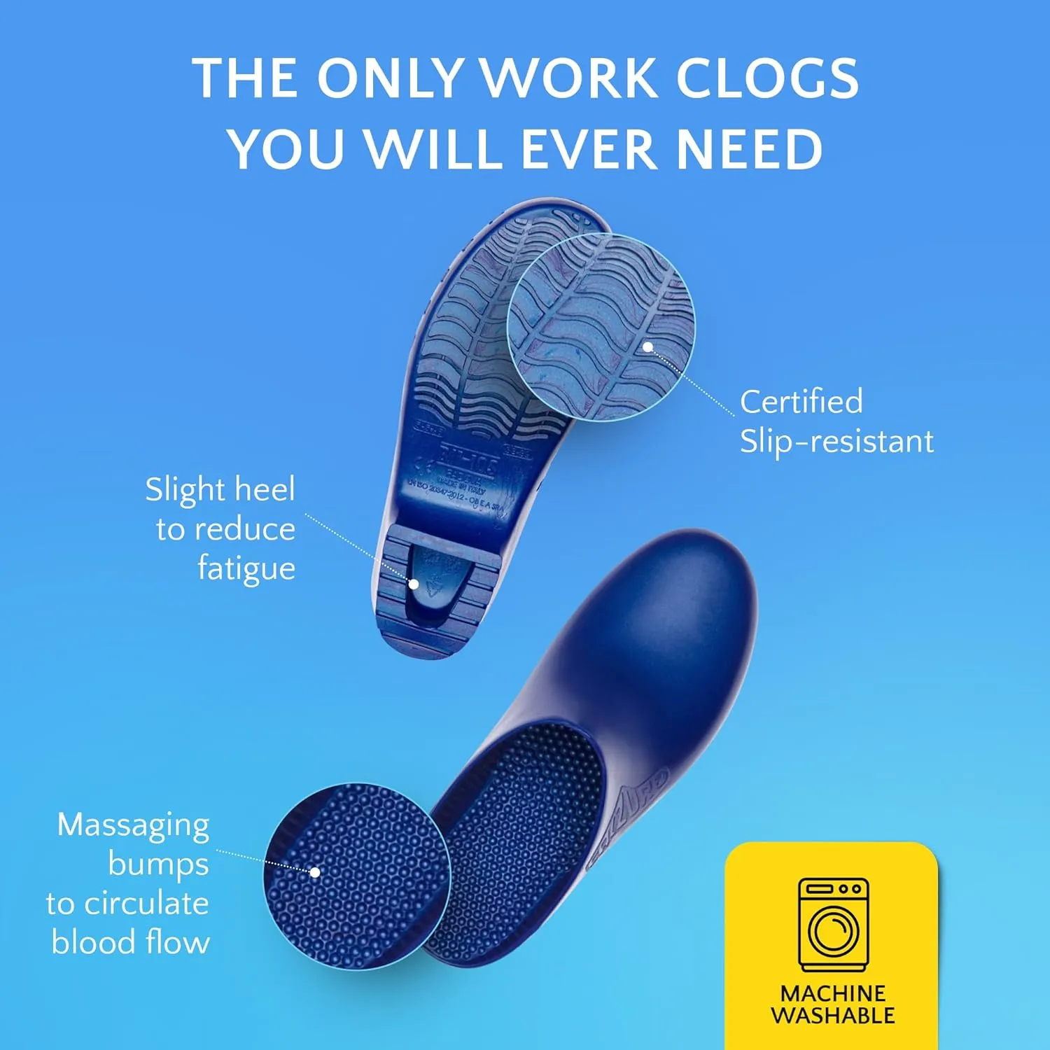 CALZURO Classic Work Clogs Without Holes - Unisex Nursing Clogs - Non Slip Shoes - Autoclavable Rubber Kitchen Shoes for Women and Men -