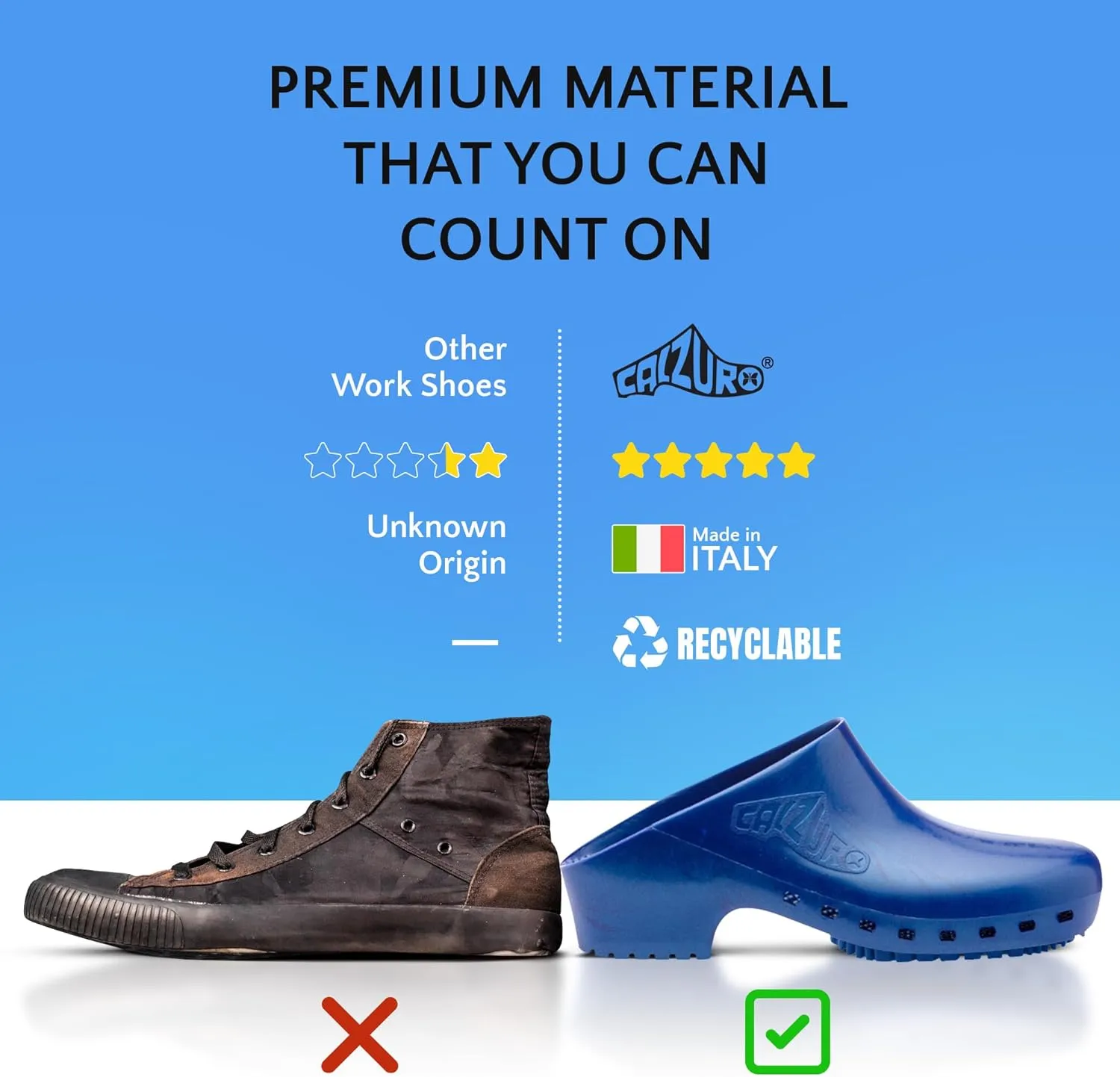 CALZURO Classic Work Clogs Without Holes - Unisex Nursing Clogs - Non Slip Shoes - Autoclavable Rubber Kitchen Shoes for Women and Men -