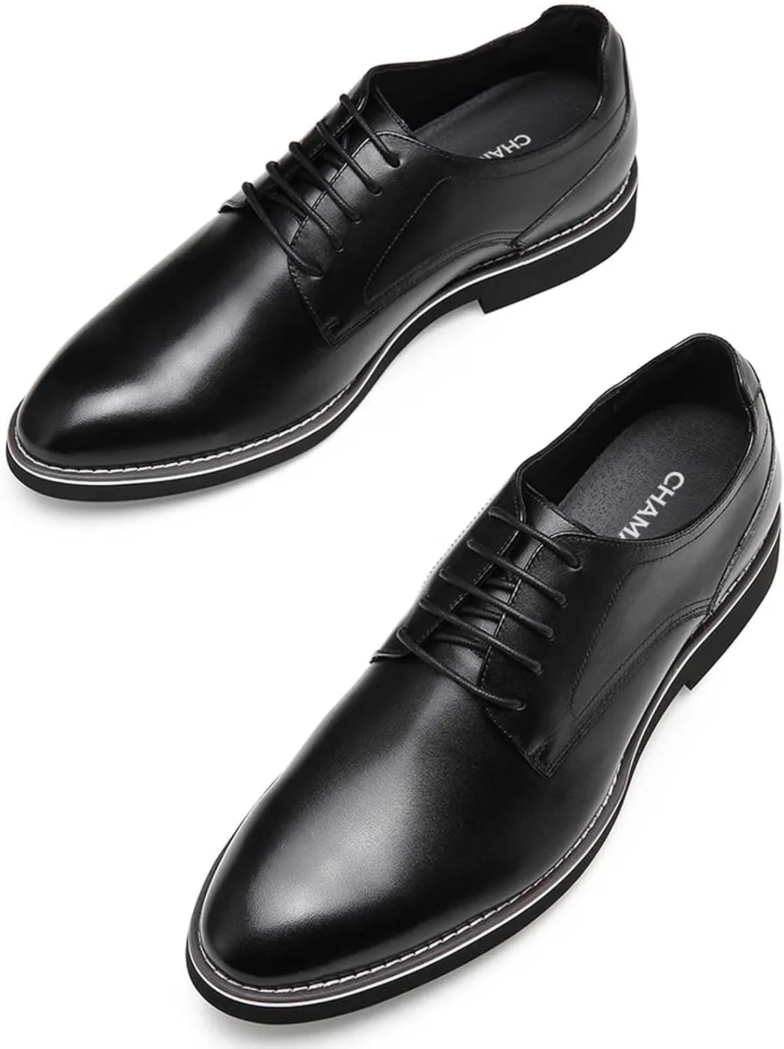 CHAMARIPA Elevator Shoes for Men- Black Leather Height Increase Dress Formal Shoes That Make You Taller 3.15 Inches.