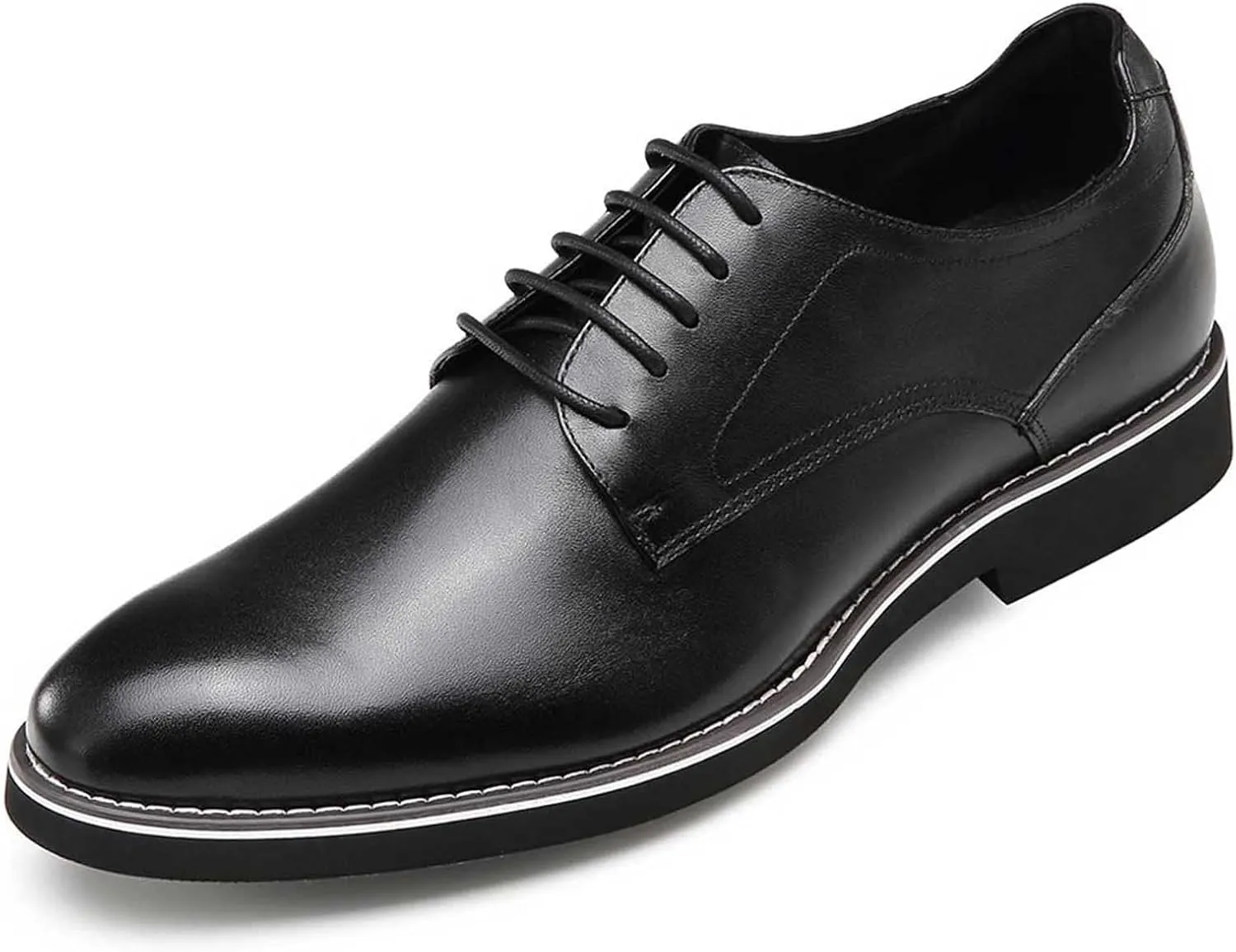 CHAMARIPA Elevator Shoes for Men- Black Leather Height Increase Dress Formal Shoes That Make You Taller 3.15 Inches.