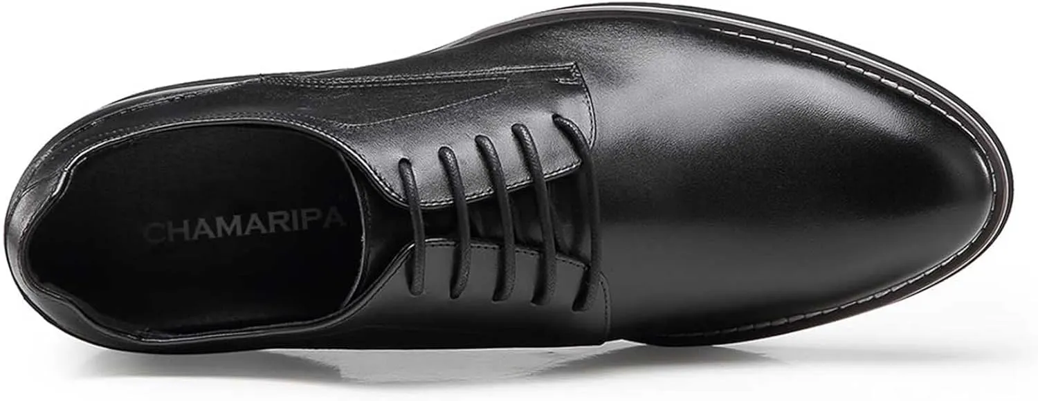CHAMARIPA Elevator Shoes for Men- Black Leather Height Increase Dress Formal Shoes That Make You Taller 3.15 Inches.