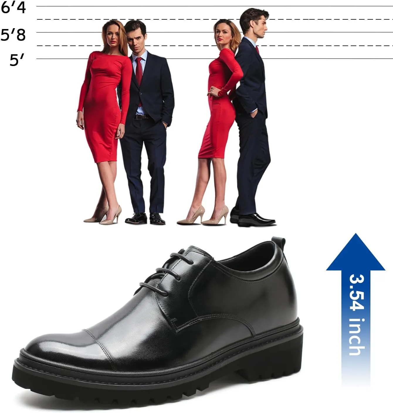 CHAMARIPA Elevator Shoes for Men Invisible Height Increasing Elevator Shoes Lace up Leather Formal Oxford Dress Tuxedo Lift Shoes Make You Taller