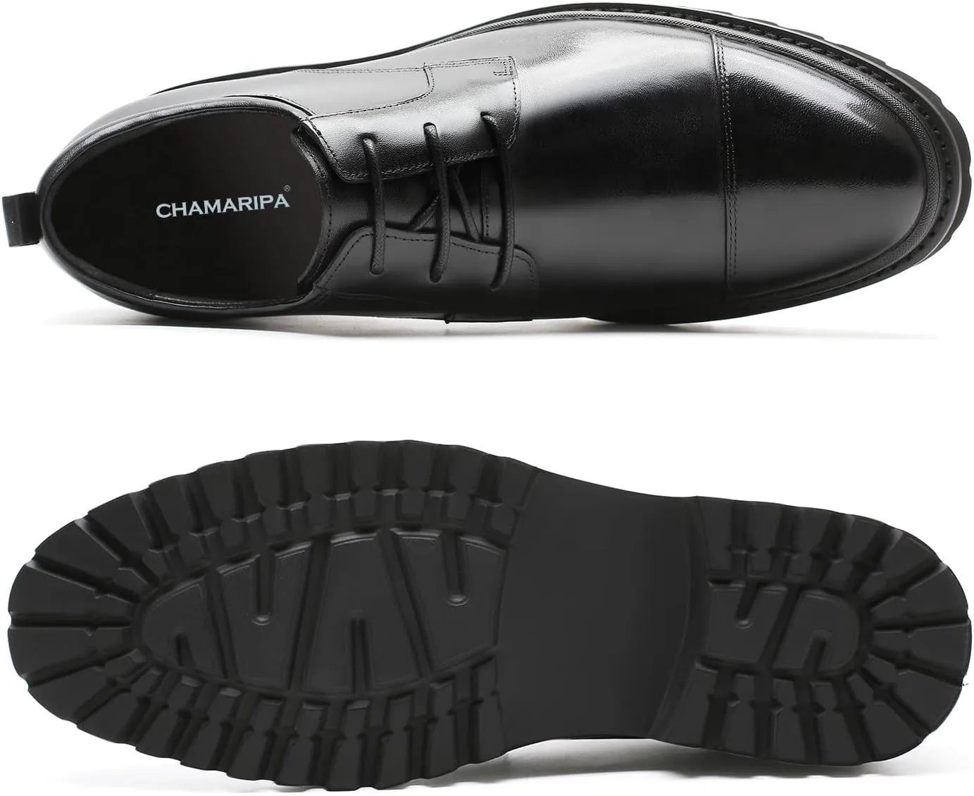 CHAMARIPA Elevator Shoes for Men Invisible Height Increasing Elevator Shoes Lace up Leather Formal Oxford Dress Tuxedo Lift Shoes Make You Taller