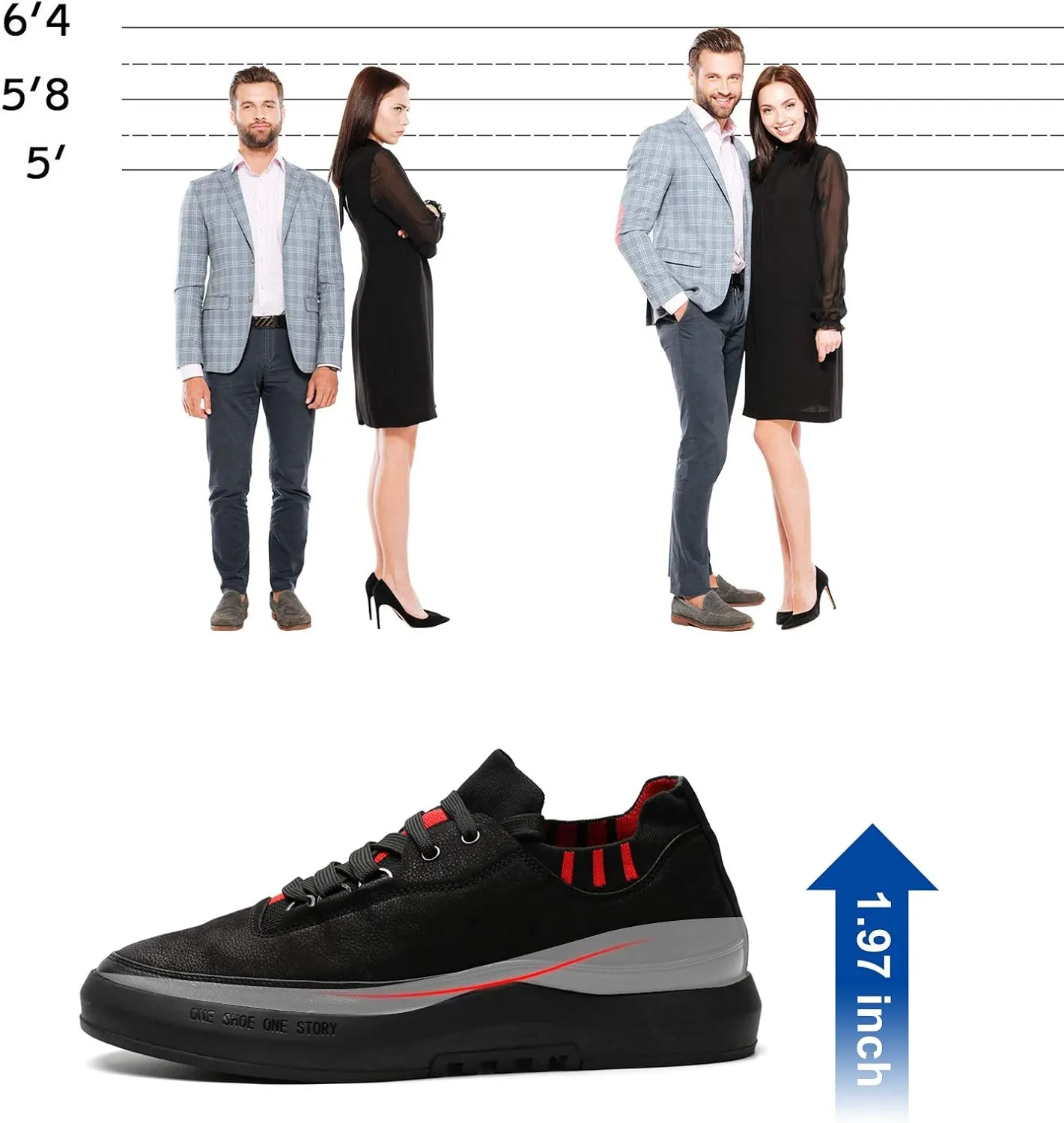 CHAMARIPA Men's Invisible Height Increasing Elevator Shoes Sneakers Lifting Shoes Taller Hidden Heel Trainers