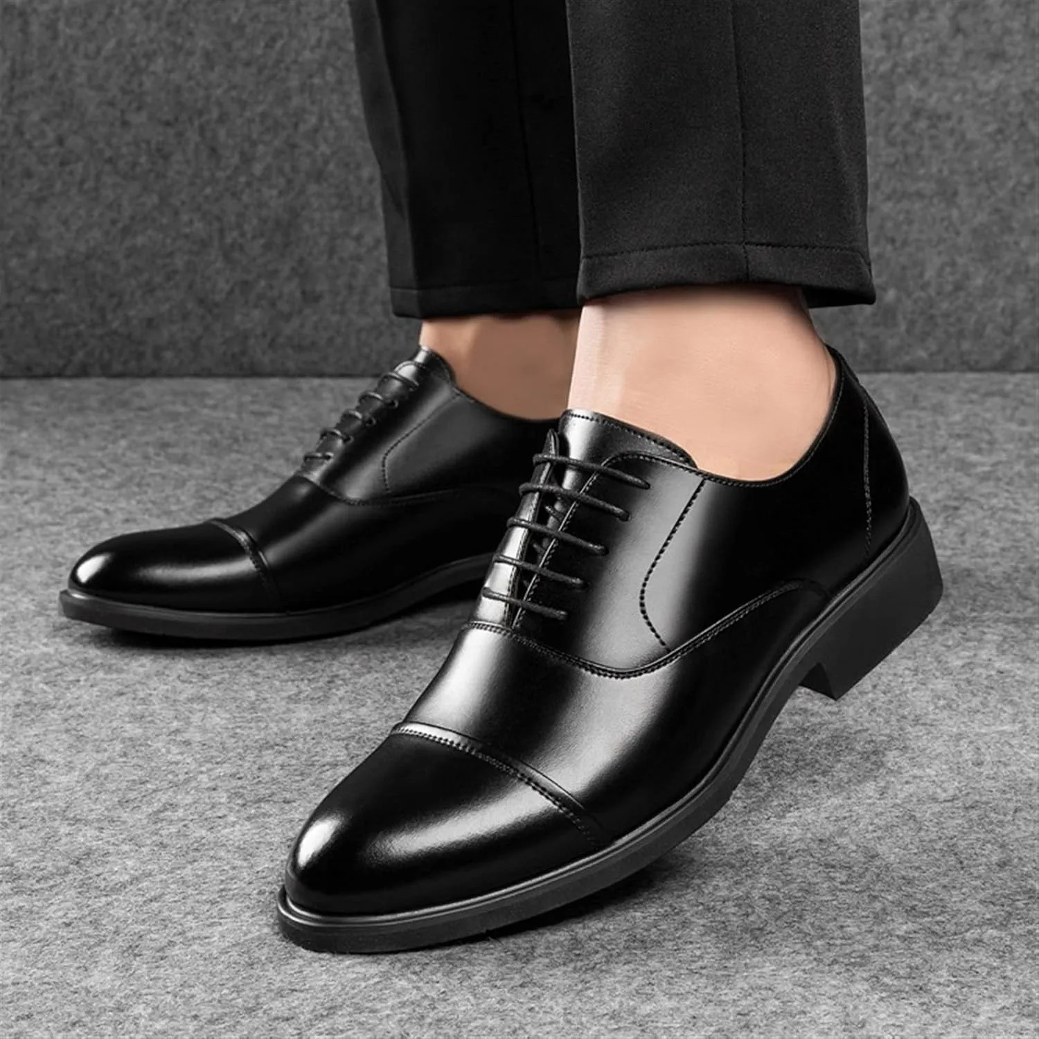 Comodish Formal Shoes Dress Oxford for Men Lace Up Height Increasing Elevator 2.4 Inches Cap Toe Faux Leather Low Top Anti-Slip Rubber Sole Resistant Non Slip Formal Oxford