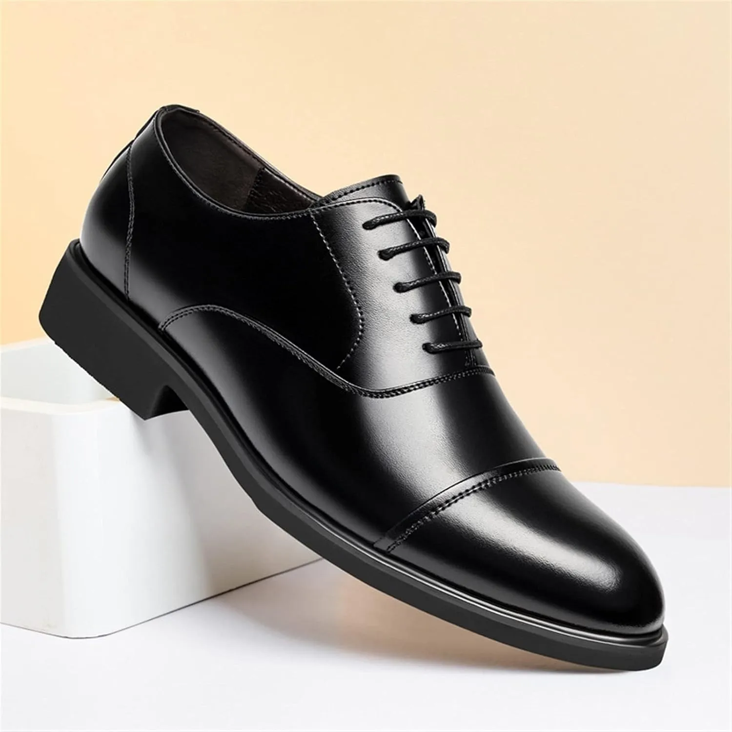 Comodish Formal Shoes Dress Oxford for Men Lace Up Height Increasing Elevator 2.4 Inches Cap Toe Faux Leather Low Top Anti-Slip Rubber Sole Resistant Non Slip Formal Oxford