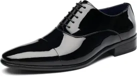 DECARSDZ Mens Faux Patent Leather Classic Lace-up Formal Oxford Tuxedo Dress Shoes