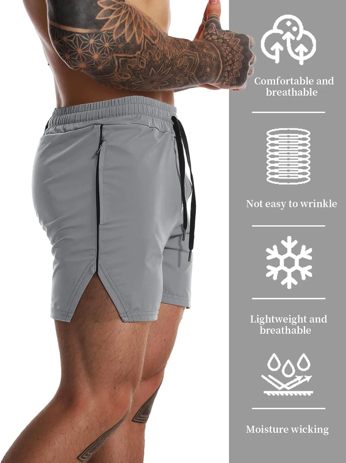 FLYFIREFLY Men's Gym Workout Shorts Quick Dry Lightweight Athletic Shorts Running Bodybuilding Training with Towel Loop