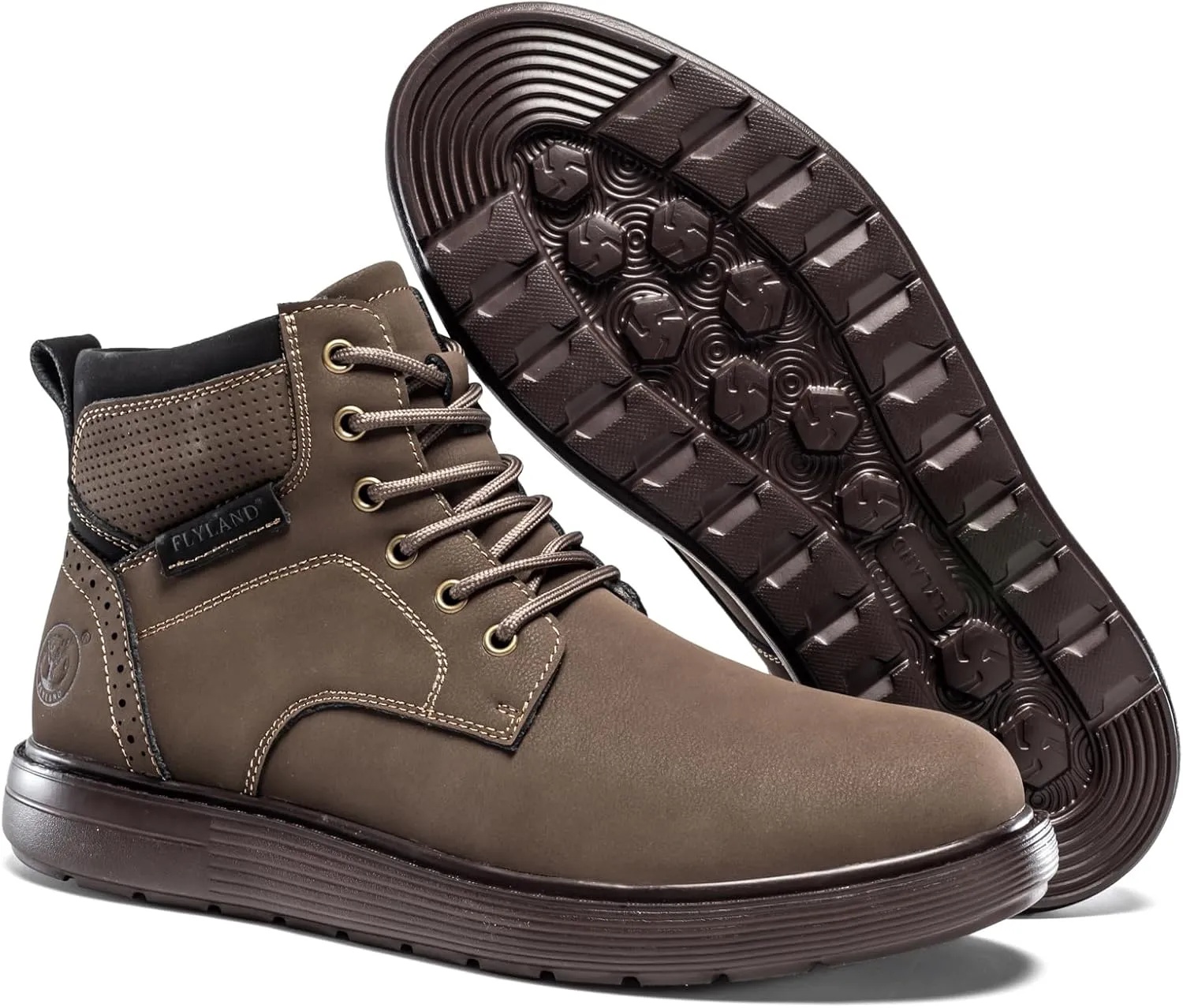 FLYLAND Men's Fashion Sneaker Chukka Boots Lace Up Leather Ankle Dress Boot Lightweight Non-Slip Walking Shoes