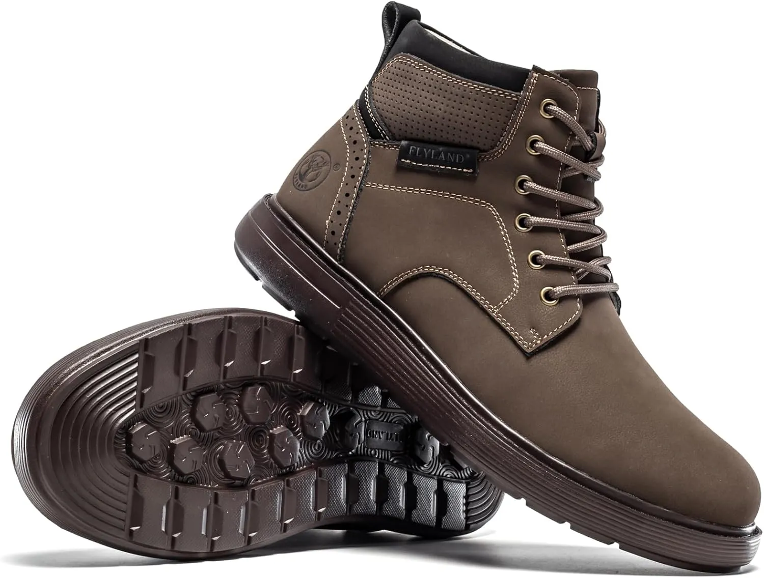 FLYLAND Men's Fashion Sneaker Chukka Boots Lace Up Leather Ankle Dress Boot Lightweight Non-Slip Walking Shoes