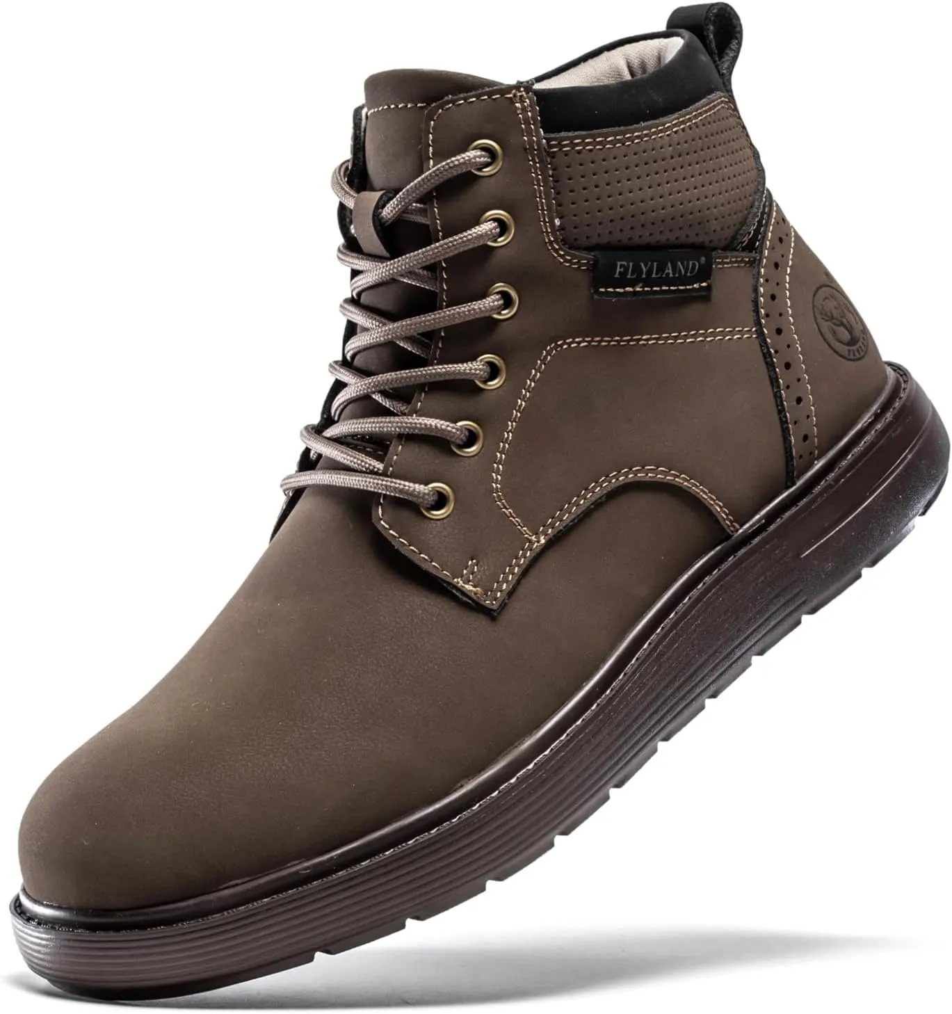 FLYLAND Men's Fashion Sneaker Chukka Boots Lace Up Leather Ankle Dress Boot Lightweight Non-Slip Walking Shoes