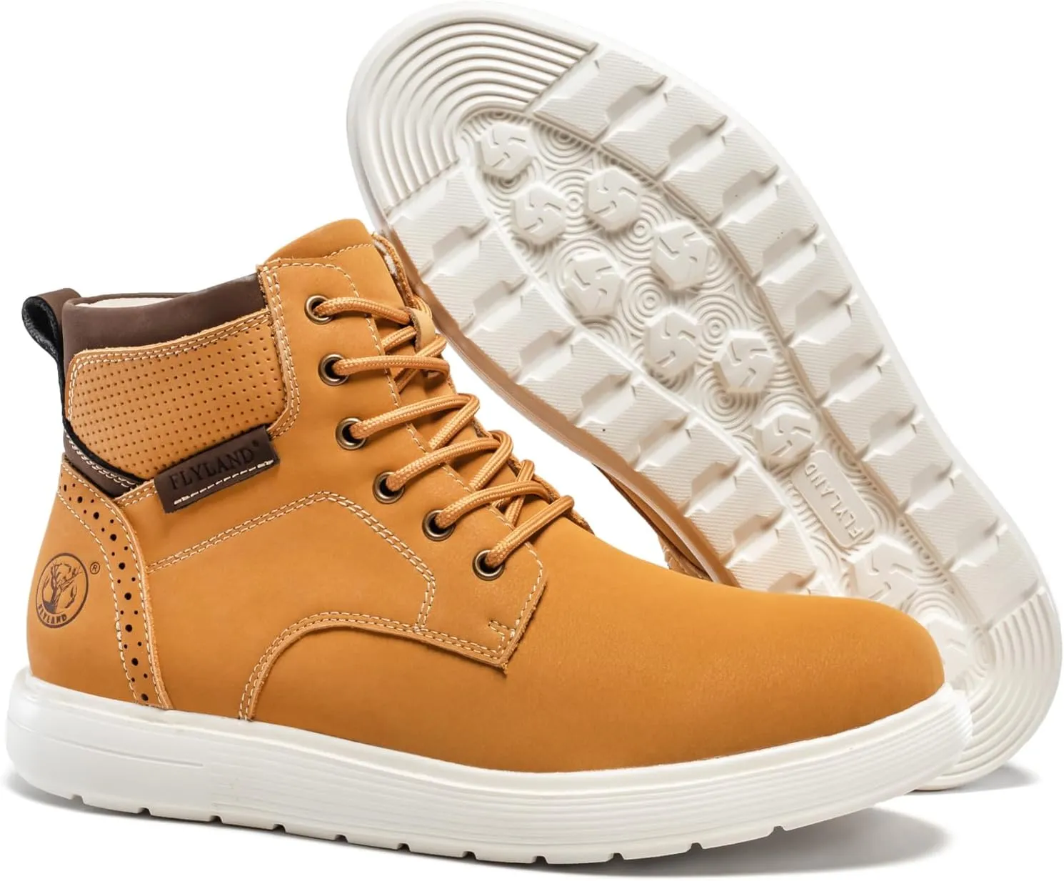 FLYLAND Men's Fashion Sneaker Chukka Boots Lace Up Leather Ankle Dress Boot Lightweight Non-Slip Walking Shoes