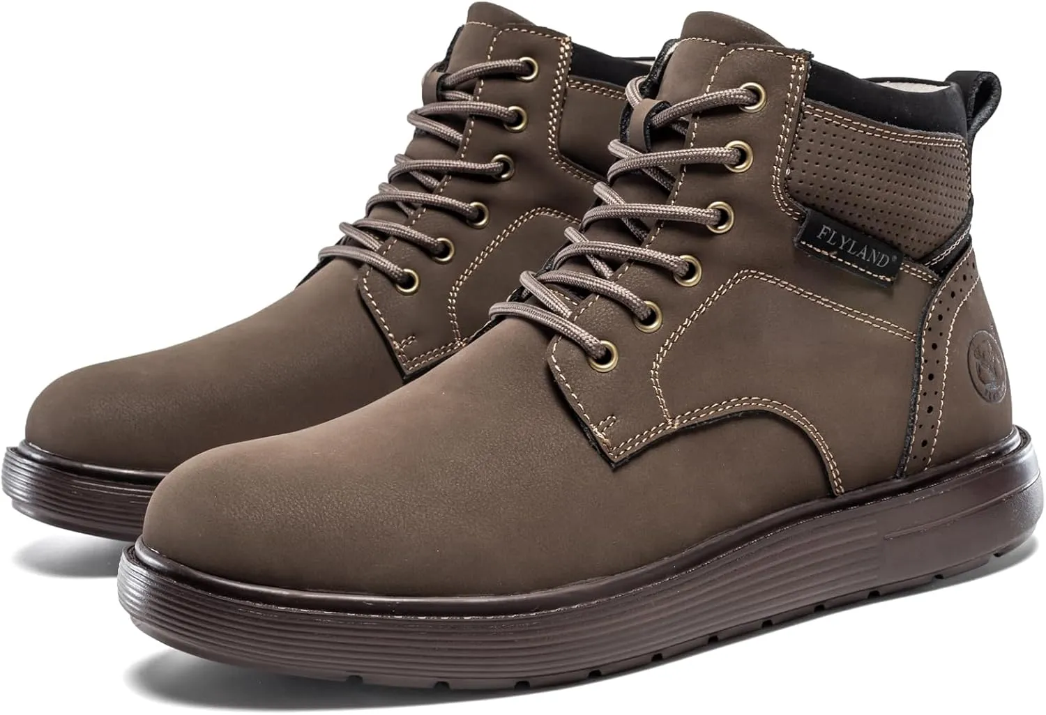 FLYLAND Men's Fashion Sneaker Chukka Boots Lace Up Leather Ankle Dress Boot Lightweight Non-Slip Walking Shoes