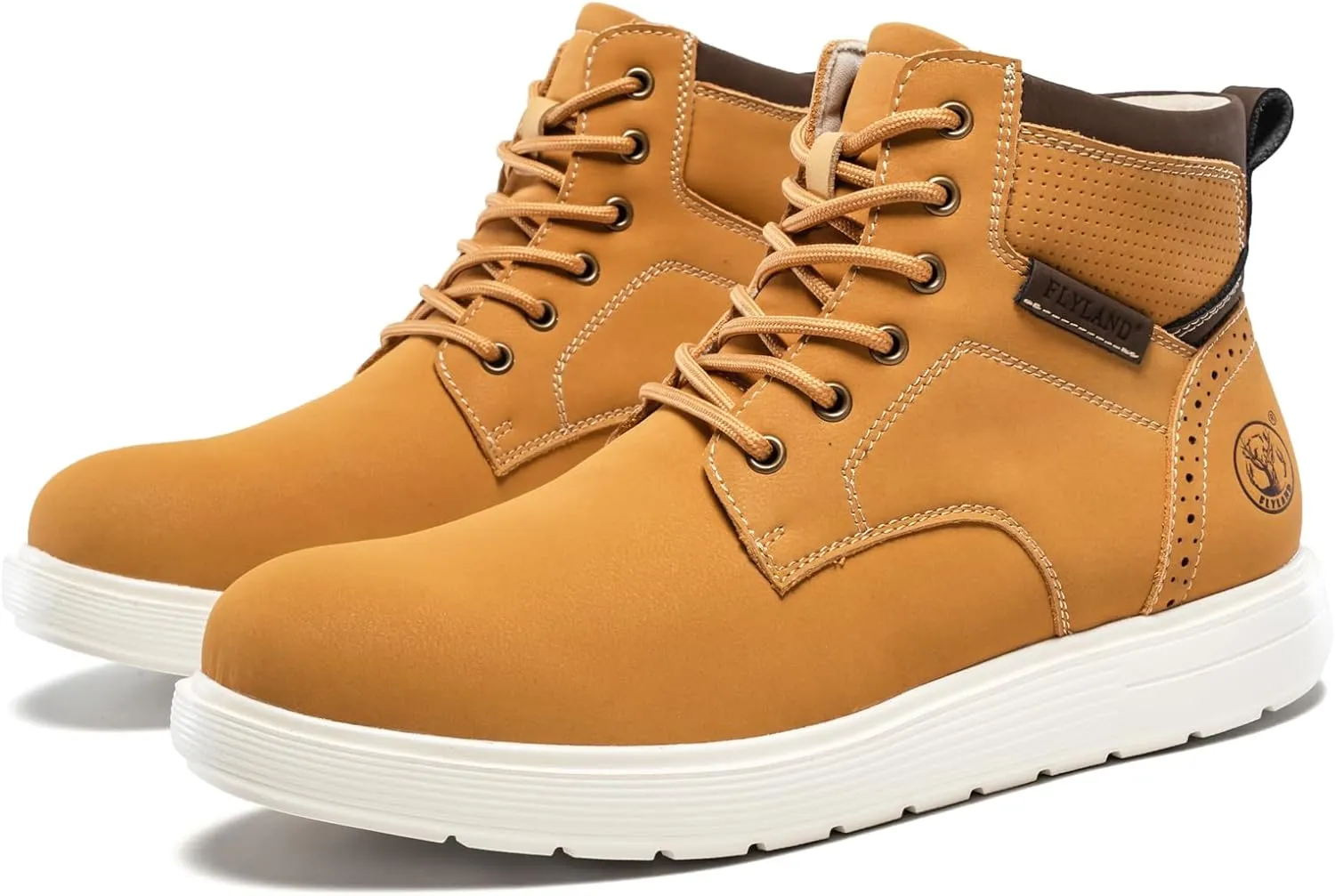 FLYLAND Men's Fashion Sneaker Chukka Boots Lace Up Leather Ankle Dress Boot Lightweight Non-Slip Walking Shoes