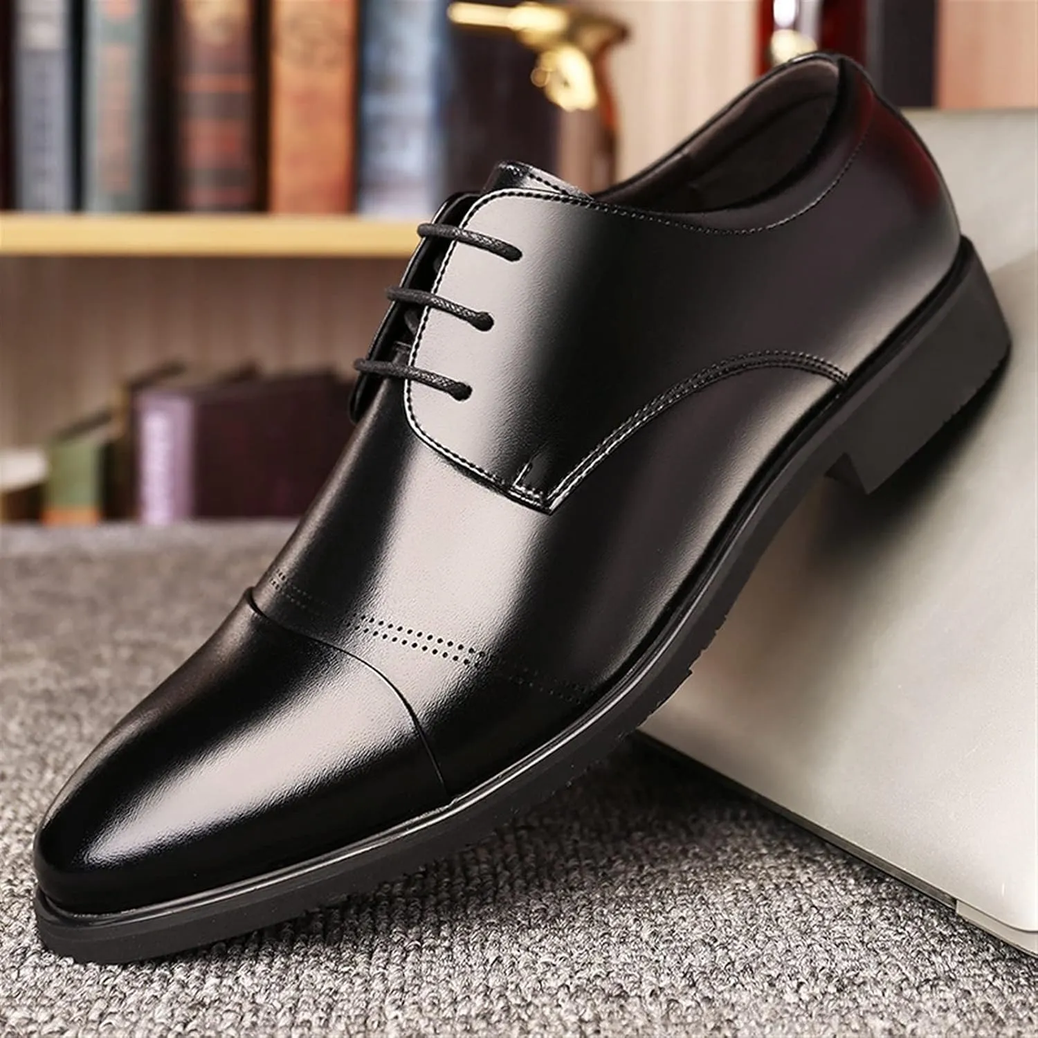 Formal Shoes Dress Oxford for Men Lace Up Height Increasing Elevator 2.3inch Round Cap Toe Leather Block Heel Anti-Slip Rubber Sole Low Top Prom Suitable for Many Occasions.