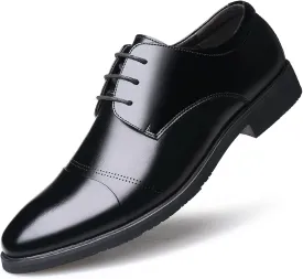 Formal Shoes Dress Oxford for Men Lace Up Height Increasing Elevator 2.3inch Round Cap Toe Leather Block Heel Anti-Slip Rubber Sole Low Top Prom Suitable for Many Occasions.