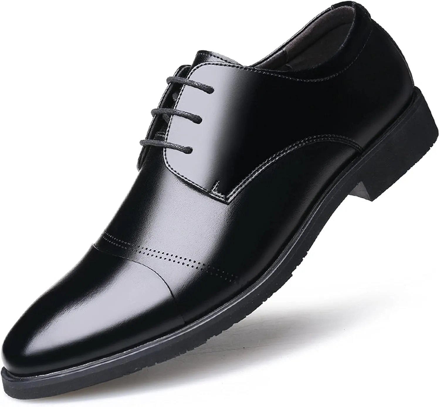 Formal Shoes Dress Oxford for Men Lace Up Height Increasing Elevator 2.3inch Round Cap Toe Leather Block Heel Anti-Slip Rubber Sole Low Top Prom Suitable for Many Occasions.