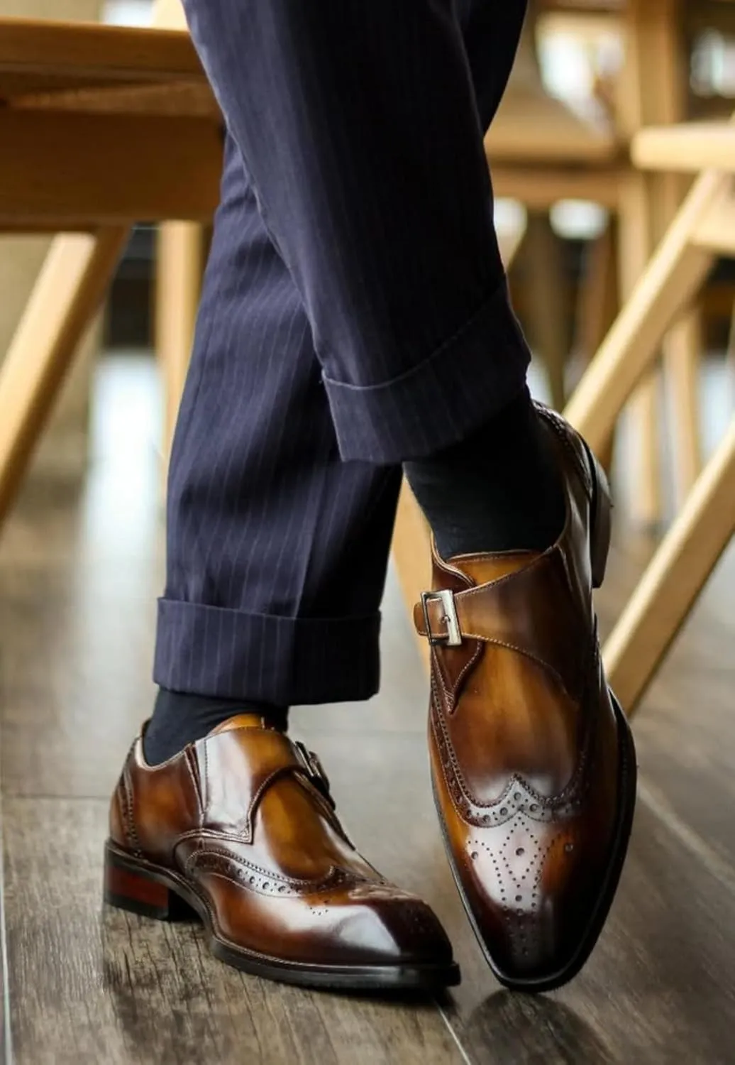 Full Grain Leather Mens Monk Strap Dress Shoes  Semi Square Toe, Patina Finishing, Leather Insole, Solid Rubber Sole  Comfortable & Durable Formal Shoes, US Sizes 7-11