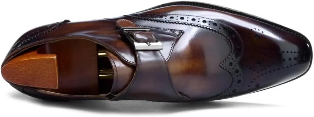 Full Grain Leather Mens Monk Strap Dress Shoes  Semi Square Toe, Patina Finishing, Leather Insole, Solid Rubber Sole  Comfortable & Durable Formal Shoes, US Sizes 7-11