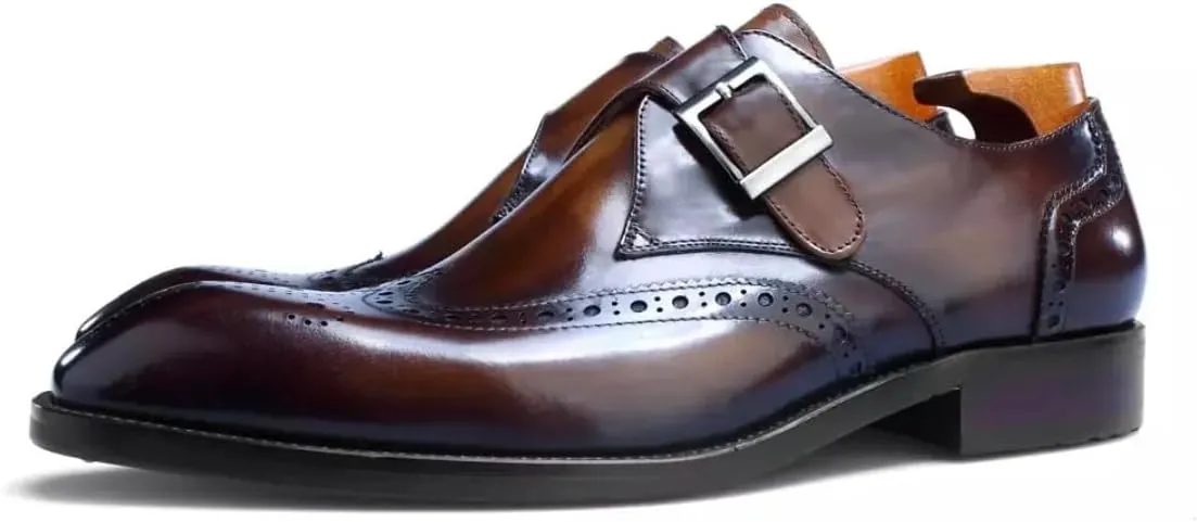 Full Grain Leather Mens Monk Strap Dress Shoes  Semi Square Toe, Patina Finishing, Leather Insole, Solid Rubber Sole  Comfortable & Durable Formal Shoes, US Sizes 7-11